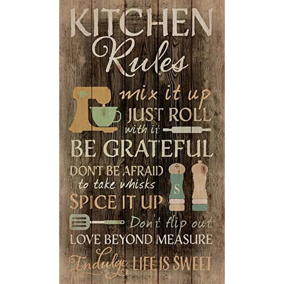 Kitchen Rules Distressed 24 x 14 Wood Pallet Wall Art Sign Plaque