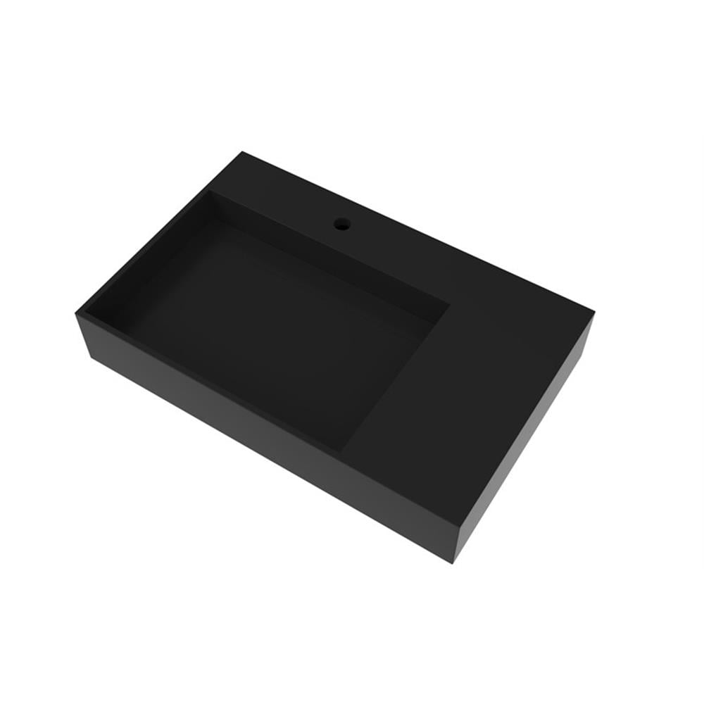 Pemberly Row Modern 30" Stone Left Basin Bathroom Sink in Black
