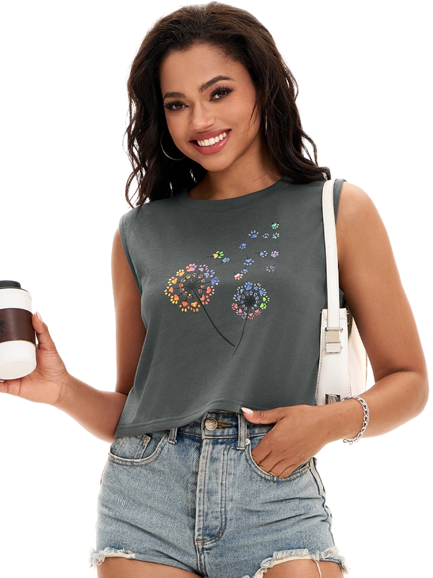 DARING DIVA Stylish Loose Fit Women's Top with Crew Neck Design XL Dark Gray Print