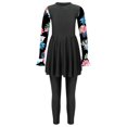 thumbnail image 3 of RUNQHUI Kids Girls UPF 50+ Rash Guard Swimsuits 2 Pieces Long Sleeves Dress with Pants Set Black 14, 3 of 7