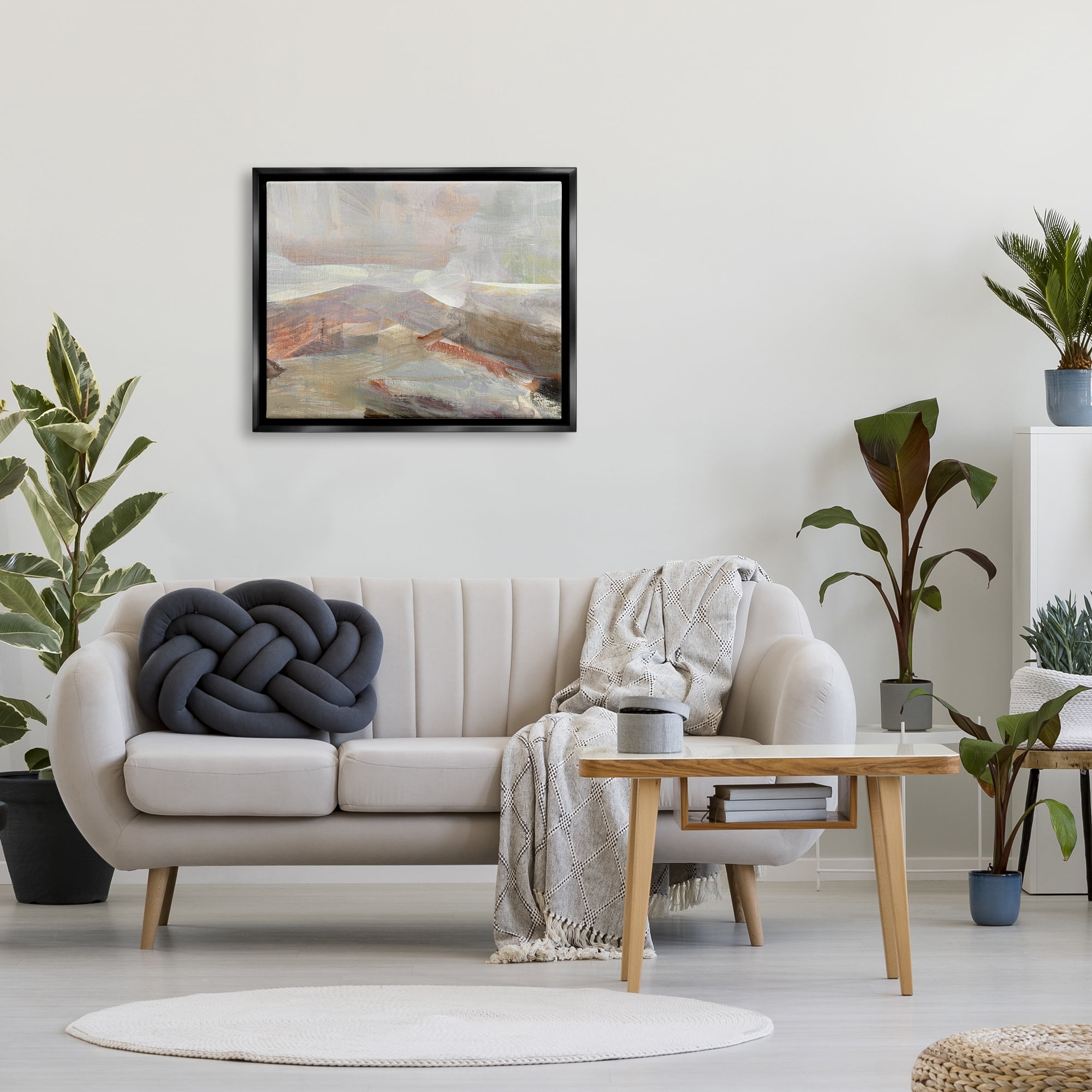 Stupell Industries Layered Abstract Thick Brushstrokes Neutral Browns Painting Painting Jet Black Floating Framed Canvas Print Wall Art, Design by Carol Robinson