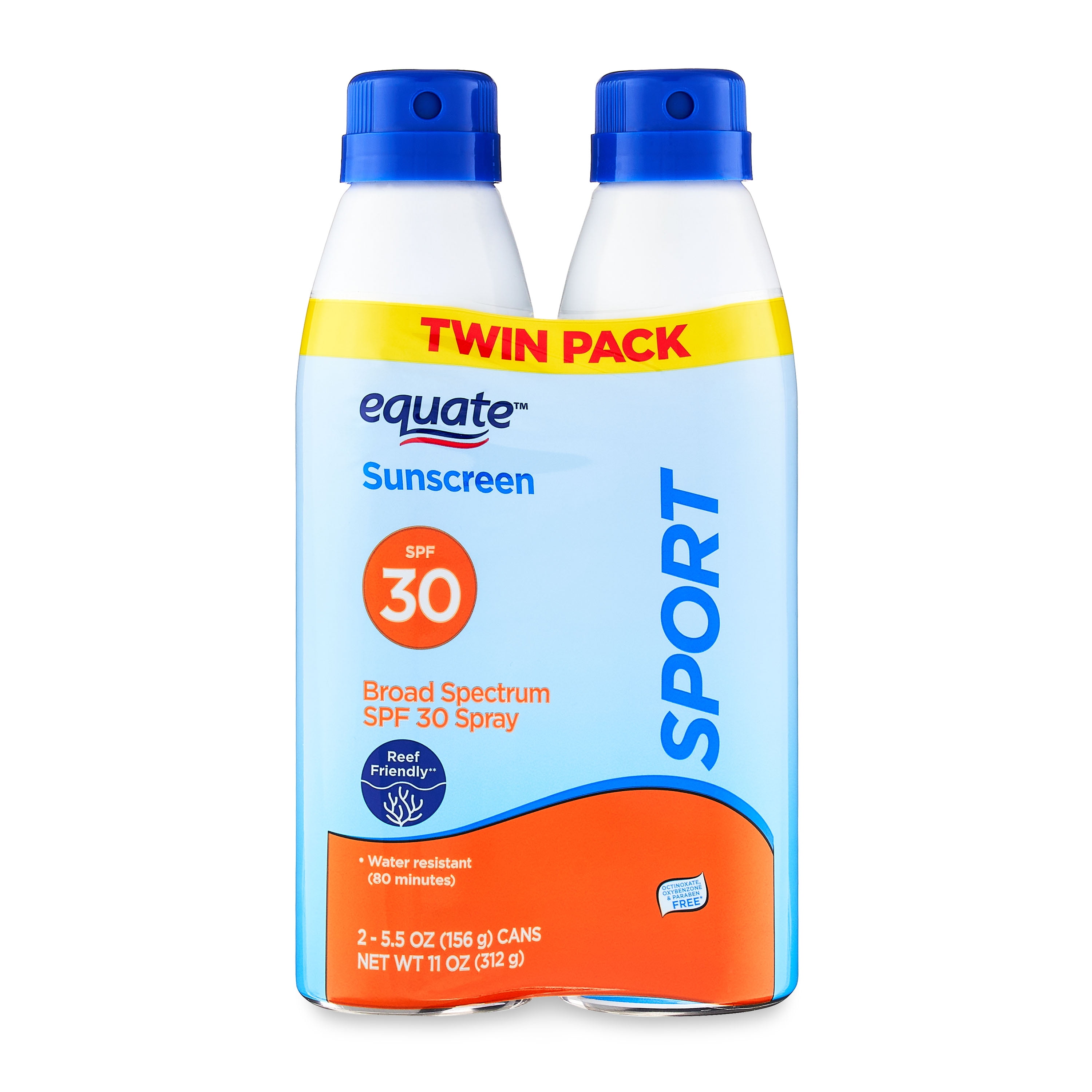 Equate Sport Sunscreen Spray, SPF 30, 11 oz, 2 Count