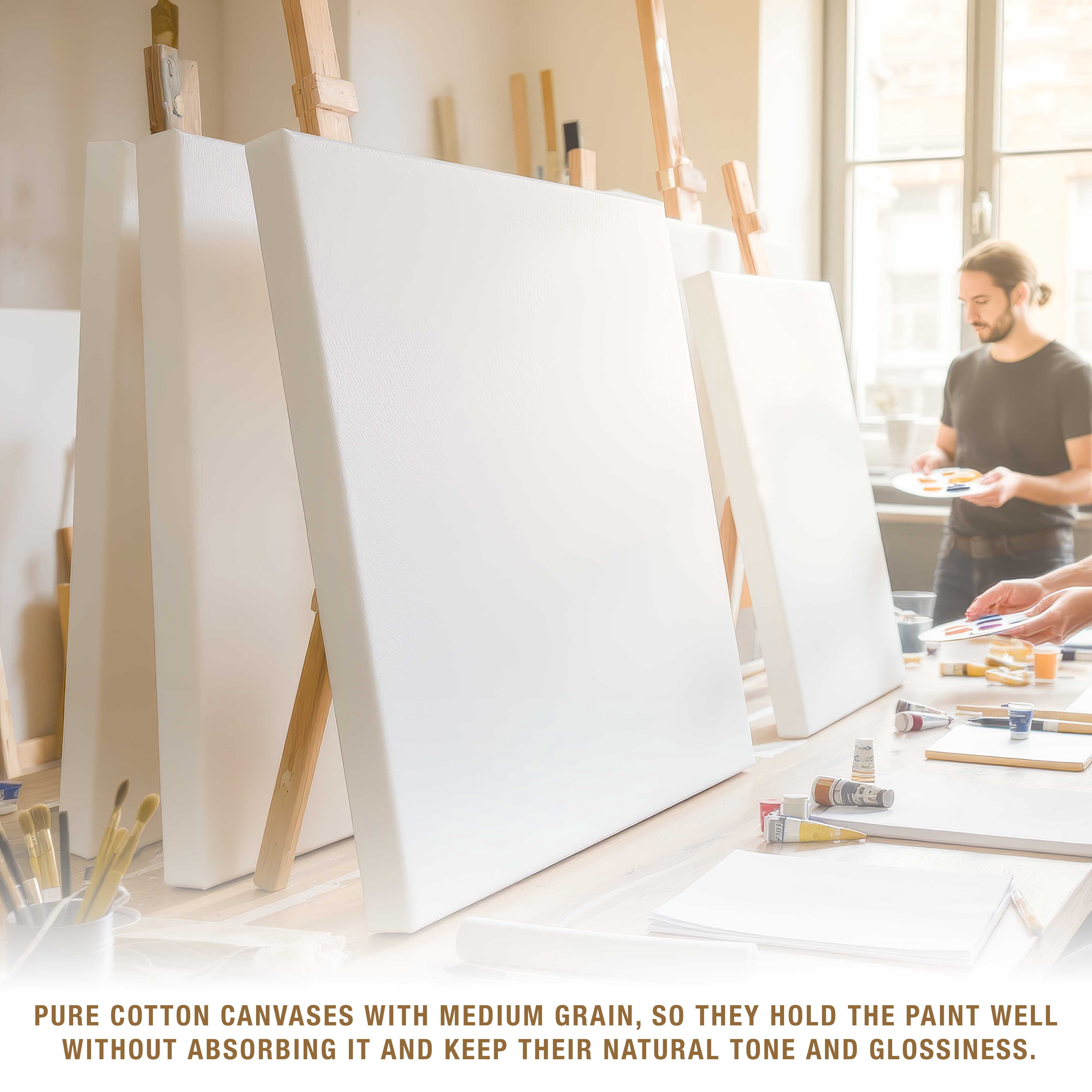 U.S. Art Supply 20 x 24 inch Stretched Canvas 12-Ounce Triple Primed, 3-Pack - Professional Artist Quality White Blank 3/4" Profile, 100% Cotton, Heavy-Weight Gesso - Acrylic Pouring, Oil Painting
