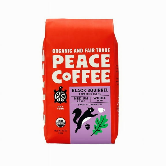 Peace Coffee Whole Bean Black Squirrel Espresso Blend 12 oz