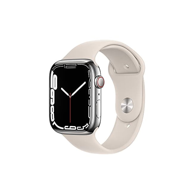 Refurbished Apple Watch Series 7 GPS + Cellular, 45mm Silver Stainless  Steel Case with Starlight Sport Band - Regular