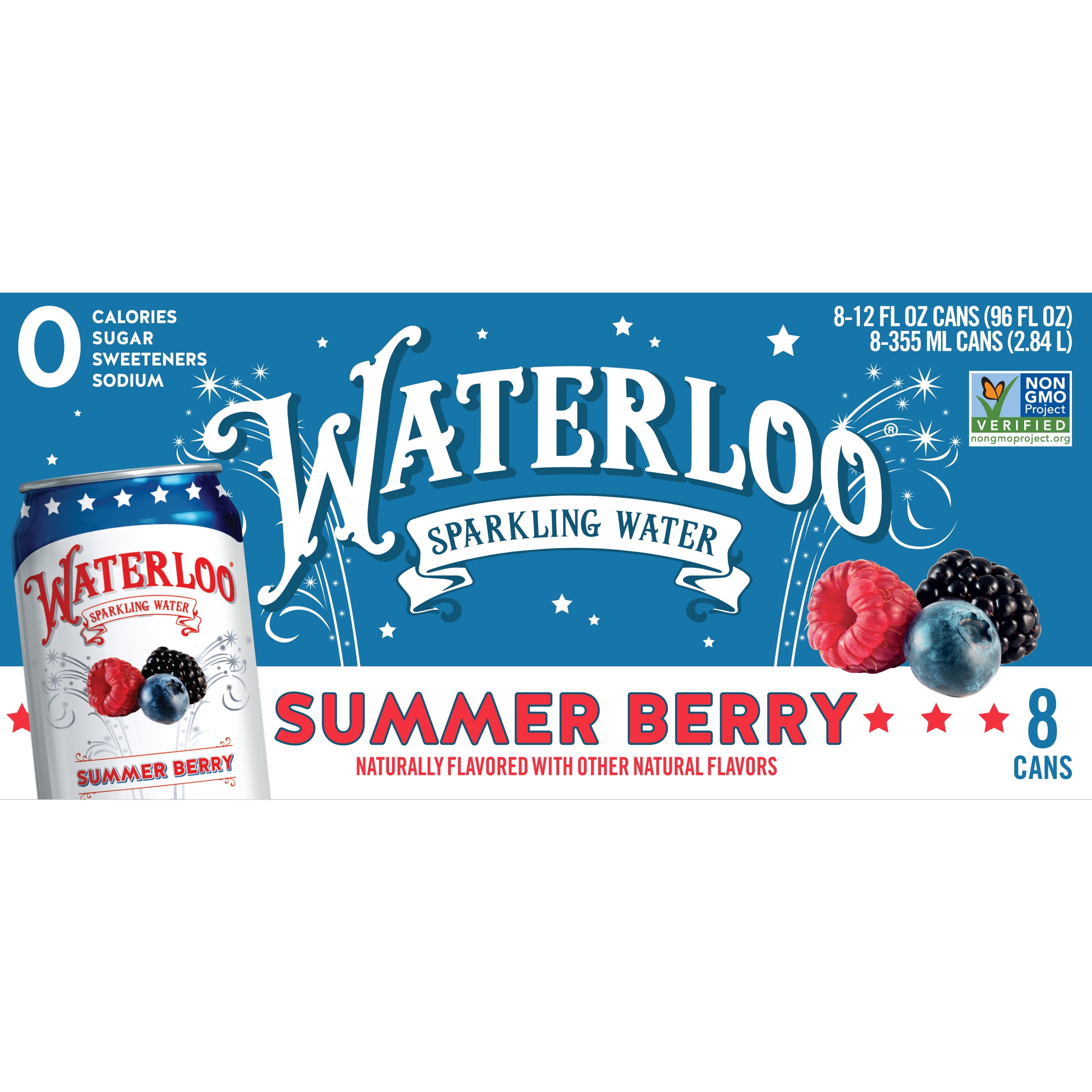 (3 pack) Waterloo Sparkling Water, Summer Berry, 12 fl oz, 8 pack cans