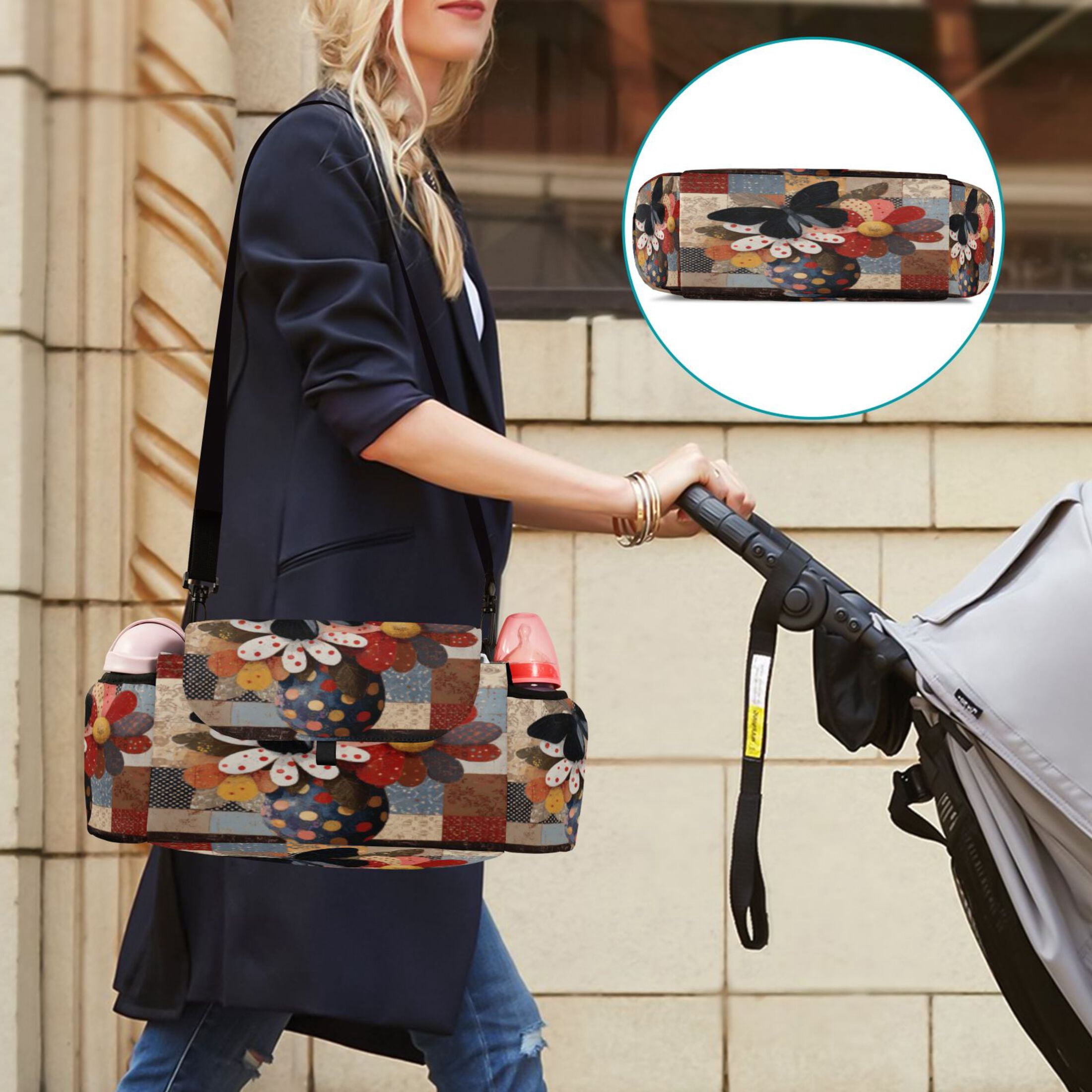 DIXRUYEE Stroller Organizer Patchwork Blossoms Printed