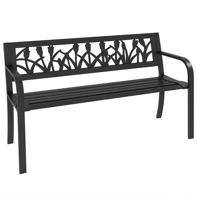 Outsunny 49" Garden Bench with Slatted Seat for Backyard, Lawn, Black