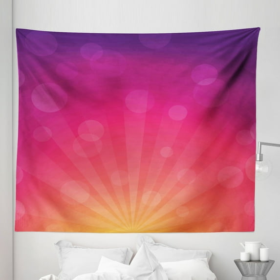Orange and Pink Tapestry, Ombre Inspired Background with Colorful Design Circles and Banners, Fabric Wall Hanging Decor for Bedroom Living Room Dorm, 5 Sizes, Orange Purple Pink, by Ambesonne