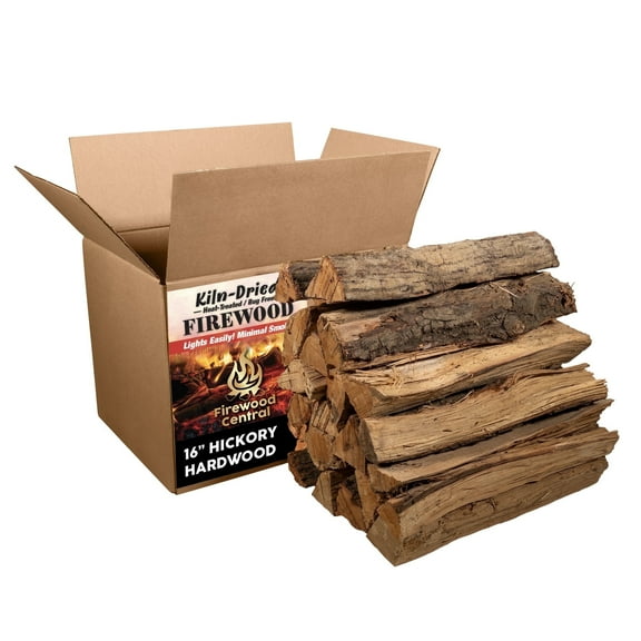 Firewood Central Kiln-Dried PA Hickory – 16” Splits (Approx. 38 lb) – Long Burn, Smoking Wood for Cooking, Grills & Fire Pits – Easy Light, Low Smoke, USA-Sourced