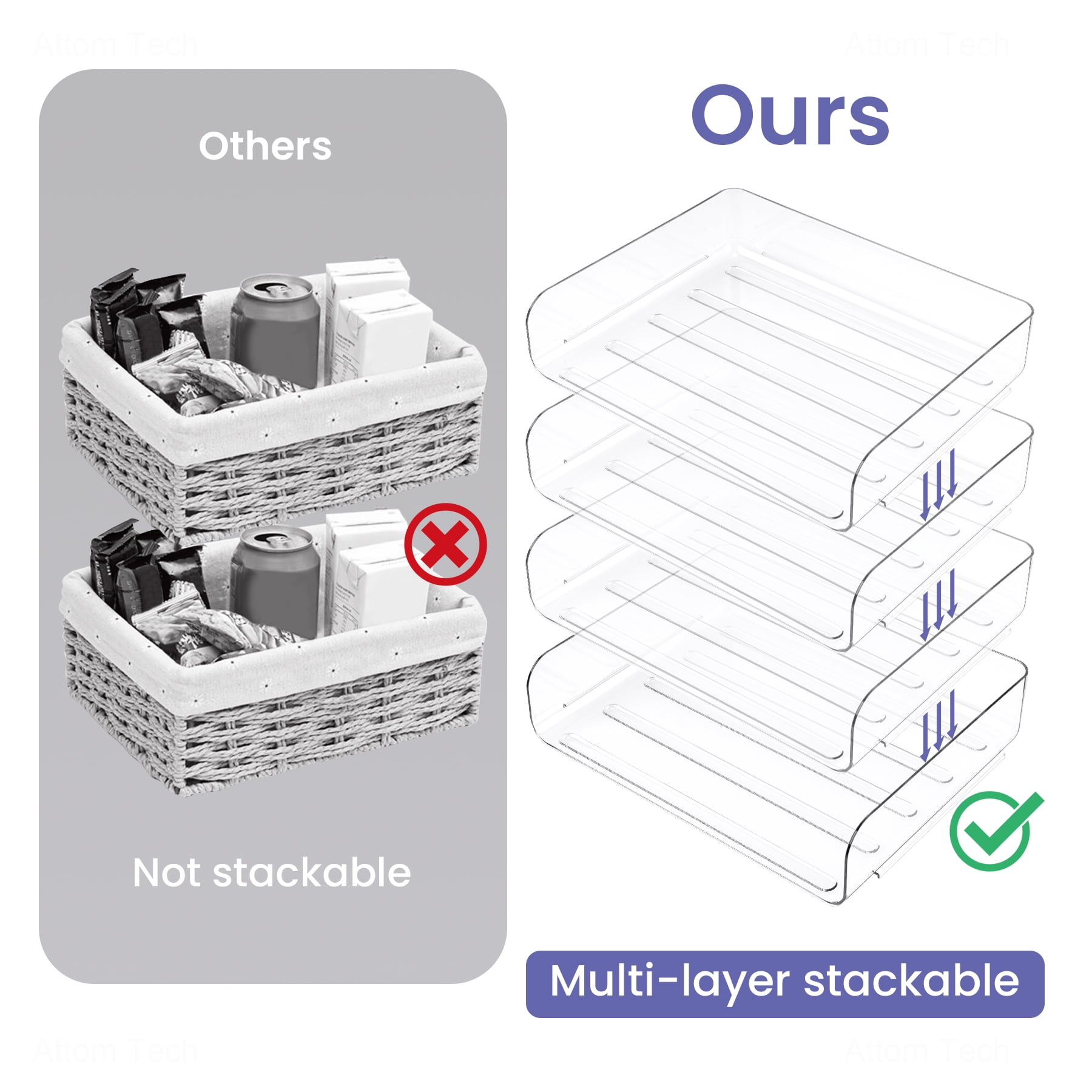 Tomorotec Desk Letter Tray Set, A4 Size Clear PET Stackable Document Organizer Office Desktop File Paper Holder Book Storage Rack Side Load Anti-Skid Stacking Support Convex Bottom (4X Landscape)