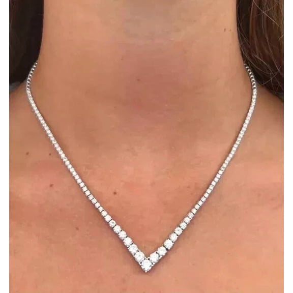 20Ct Round Cut Simulated Diamond Engagement Women's 18" Tennis Necklace 14K White Gold Plated 925 Sterling Silver