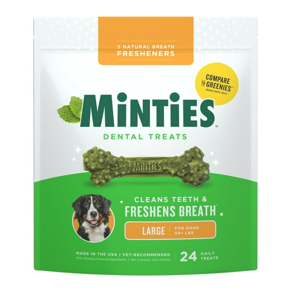 MINTIES Dog Dental Bone Treats, Dental Chews for Large Dogs, 24 Count, Shelf-Stable
