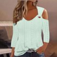 thumbnail image 2 of GigrtiJin Eyelet Cold Shoulder Shirts for Women Summer Trendy 3/4 Sleeve Tunic Tops Plus Size Solid Color V Neck Blouses, 2 of 6