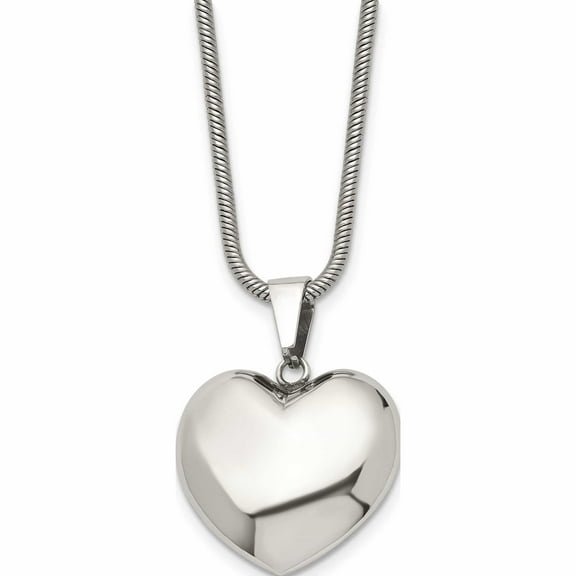 Stainless Steel Polished Hollow Puffed Heart 20In Necklace Made In China -Jewelry By Sweet Pea
