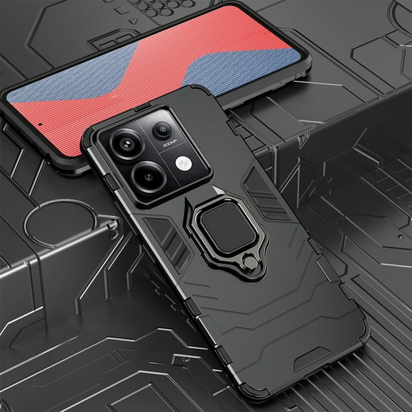 KEYSION Shockproof Armor Case for Redmi Note 13 Pro + 5G Note 13 4G Silicone+PC Ring Stand Phone Cover for Xiaomi POCO M6 Pro 4G
