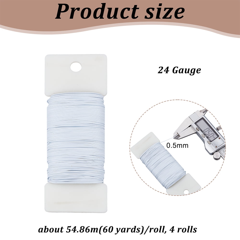 4rolls Baking Painted Iron Wire Round for DIY Craft White 0.5mm 24 Gauge about 180.00 Feet(54.86m)/Roll
