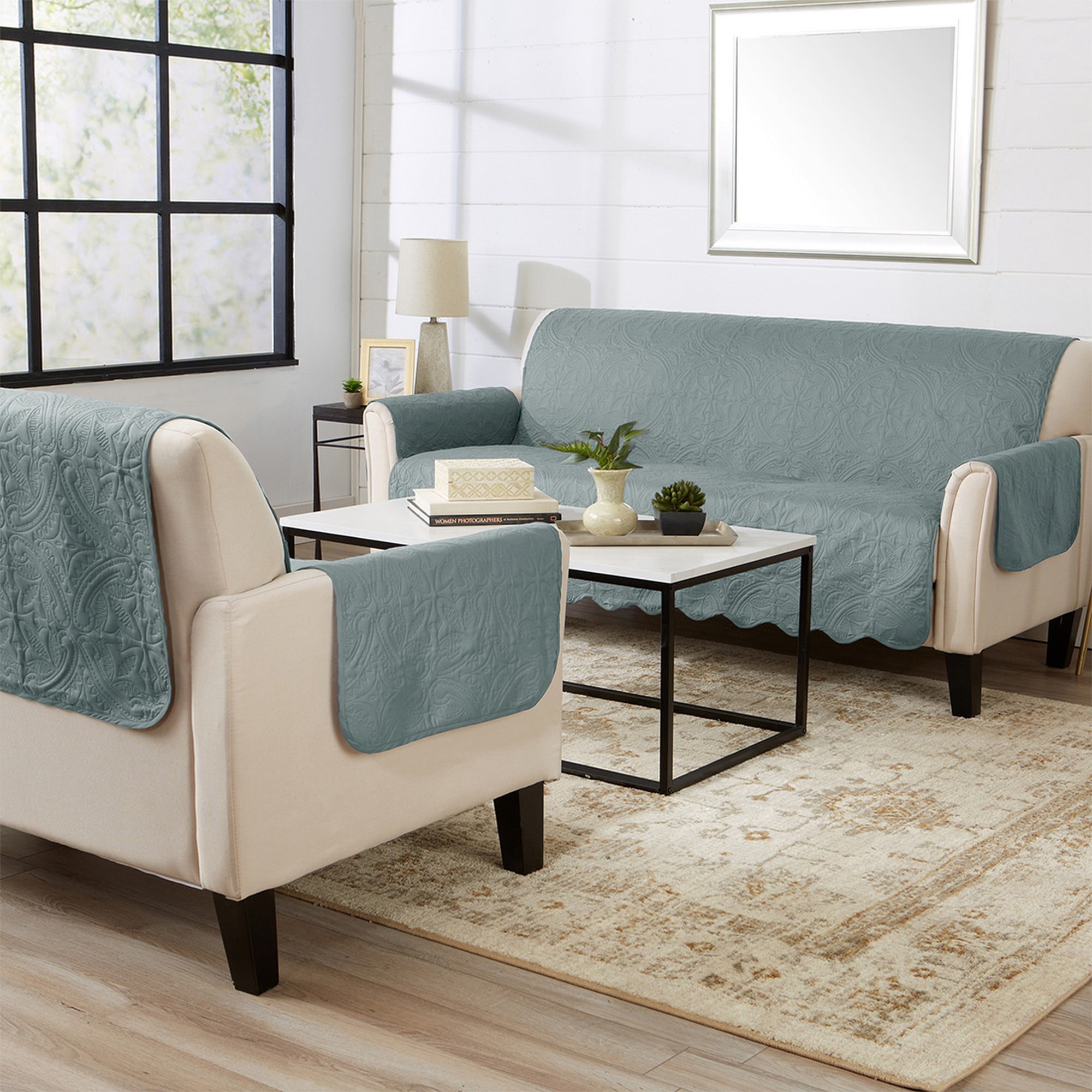 Reversible Quilted Furniture Protector, Machine Washable Slipcover, Sofa, Mirage Gray / Flax