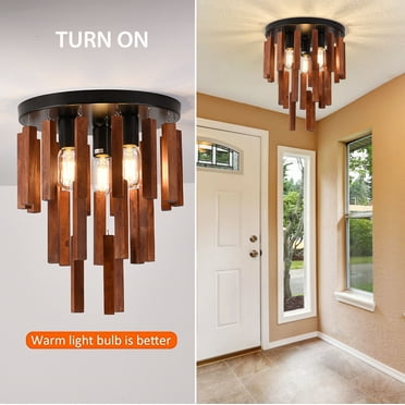 TFCFL Ceiling Light Rustic Wooden Chandelier Retro Pendant Lamp  Semi Flush Mount Lighting Fixture