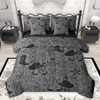 Homewish Cartoon Cowgirl Hat Twin Bedding Sets 7-Piece for Kids, Black Western Cowboy Boot Bedding Comforter Set, Starfish Seashell Reversible Sheet Sets, Ultra Soft Bedroom Decor