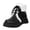 1Black, variant on Women's Platform Snow Boots Fuzzy Warm Waterproof Round Toe Vintage PU Leather Lace up Cute Winter Short Booties