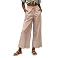 thumbnail image 2 of Tqcoqu Women's Wide Leg Cropped Pants,Eyelet Embroidered Hem Drawstring Elastic Waist Trendy Loose Pants,Khaki Women's S-XXL, 2 of 6