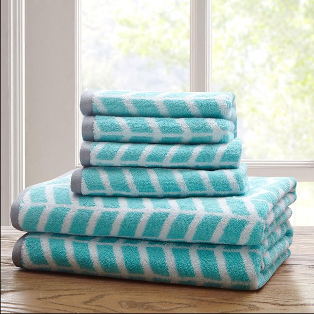 Home Outfitters Aqua 100 Cotton Jacquard 6pcs Bath Towel Set