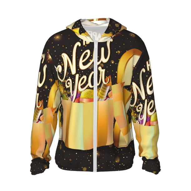 Balery Happy New Year 2025 C Sudadera ligera de manga larga con capucha y protección solar UPF 50+ para hombre y mujer, ideal para pesca y running-Small