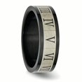 thumbnail image 4 of Stainless Steel Brushed Polished edges Black IPG Roman Numerals Band Ring Size 12 - Band Style Ring for Women and Men, 4 of 5