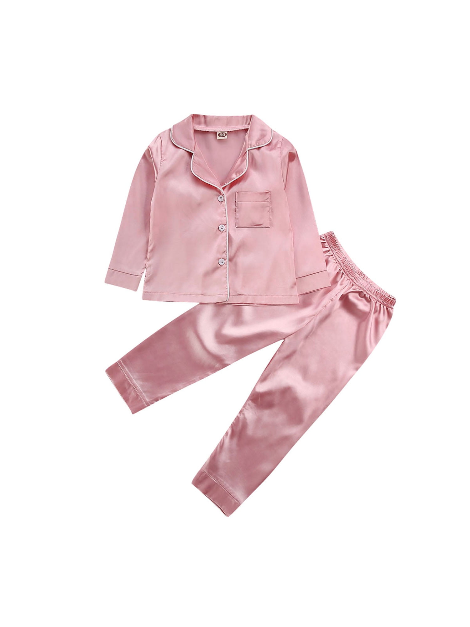 Alcea Rosea Kids Silky Satin Pajamas Set Sleepwear Loungewear Long Sleeves with Pants Pjs Girls Button Down Pjs for Boys