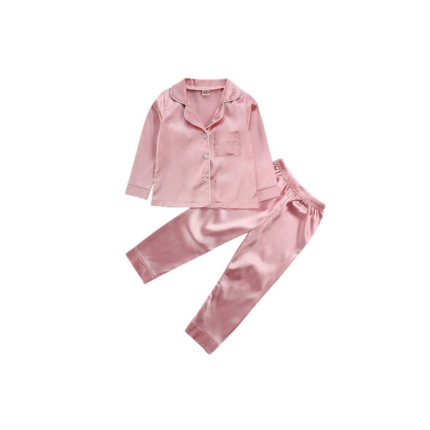 Girls Silk Satin Pajamas Pyjamas Kids Child Long sleeve Pjs Set ...