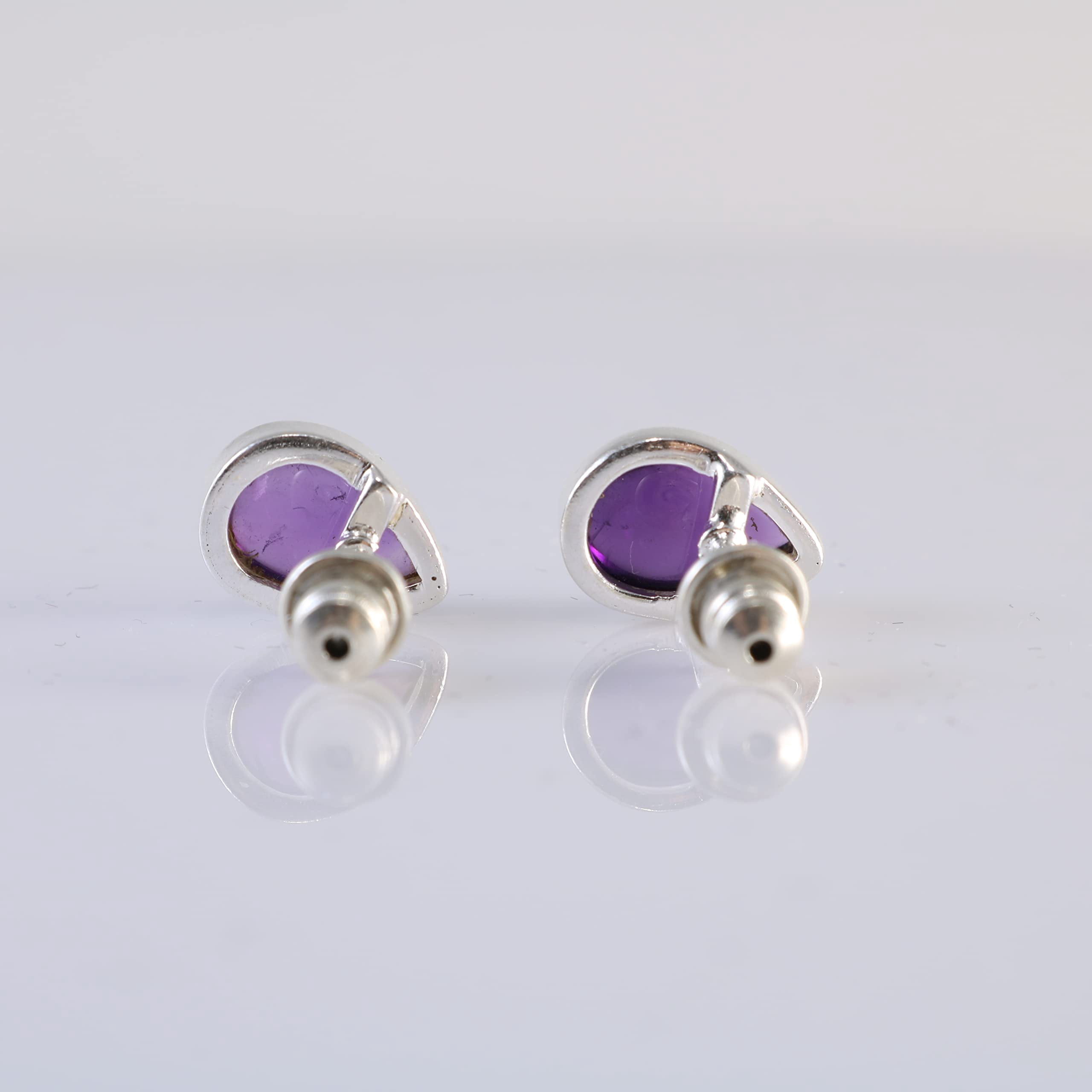 Echmeck 925 Sterling Silver Amethyst Teardrop Stud Earrings for Women