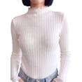 thumbnail image 5 of INSPIRE CHIC Womens' Sweater Splicing Knit Mock Neck False Two Piece Long Sleeves Fall Winter Slim Fit Ruffle Lace Trim Pullover Top Small White, 5 of 6