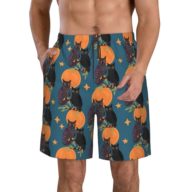 Balery Owls In Cartoon Style Traje de Baño Estilo Hawaiano para Hombre, Shorts de Secado Rápido con Bolsillos-X-Large