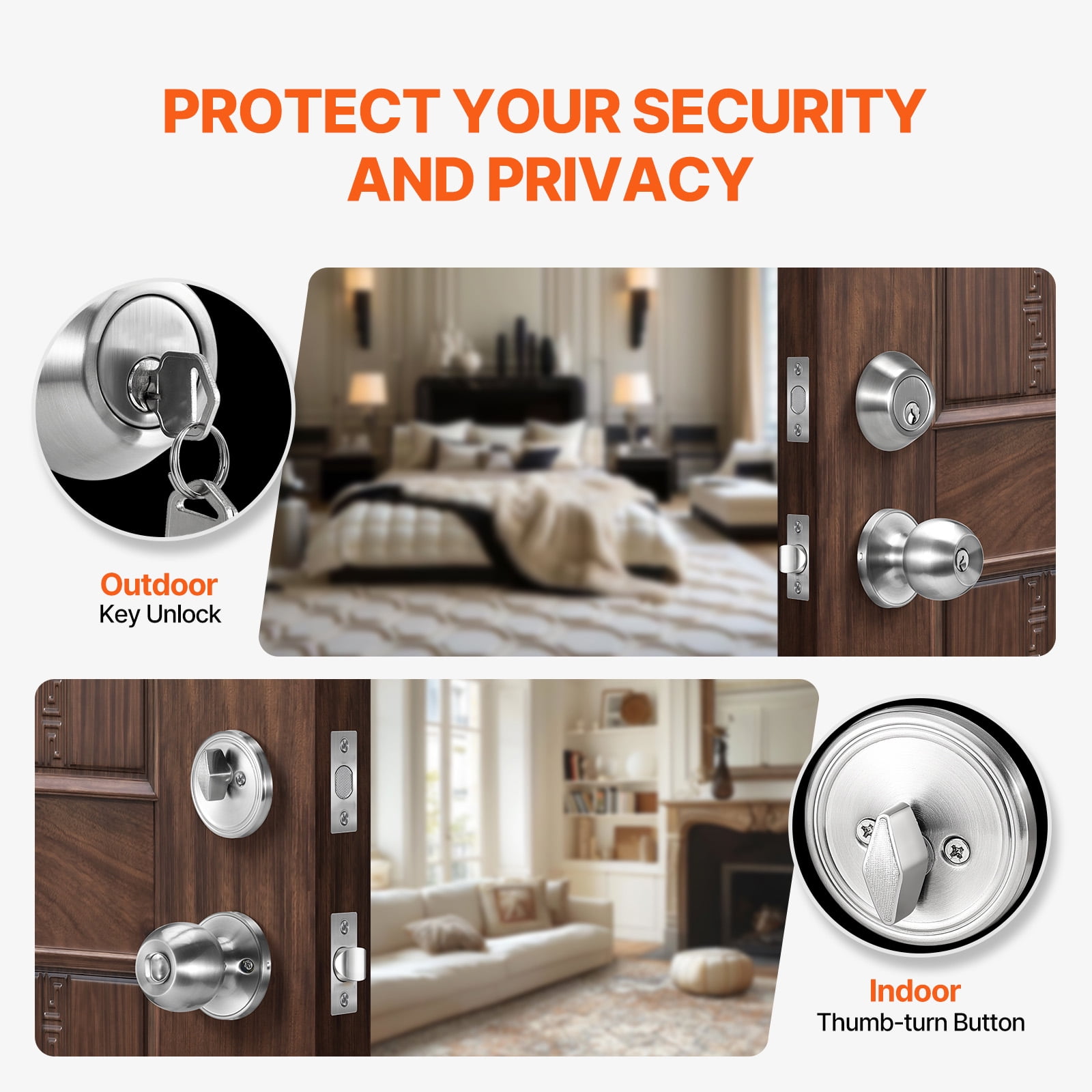 KFFKFF Entry Door Knob and Deadbolt Set, Nickel-Plated Entry Door Handle and Single-Cylinder Deadbolt Combo, Suitable for 1-3/8" to 1-3/4" Door Width, Door Locking Mechanism