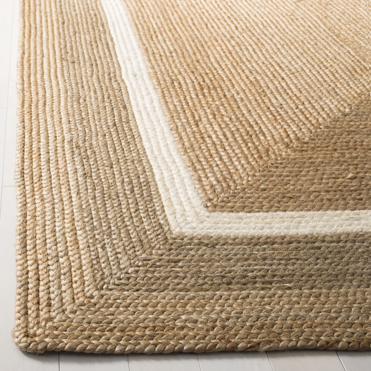SAFAVIEH Natural Fiber Darrin Geometric Braided Jute Rug, Natural/Grey/Ivory, 6' Square