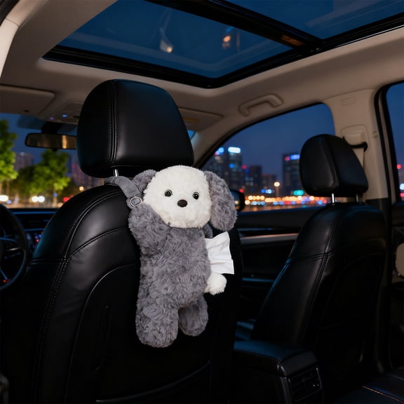 Car Tissue Holder,Back Seat Car Organizer,Cute Dog Car Tissue Box Cover with Plush Doll, Hanging Vehicle Interior Organizer, Adorable Auto Decoration & Practical Accessory(C)