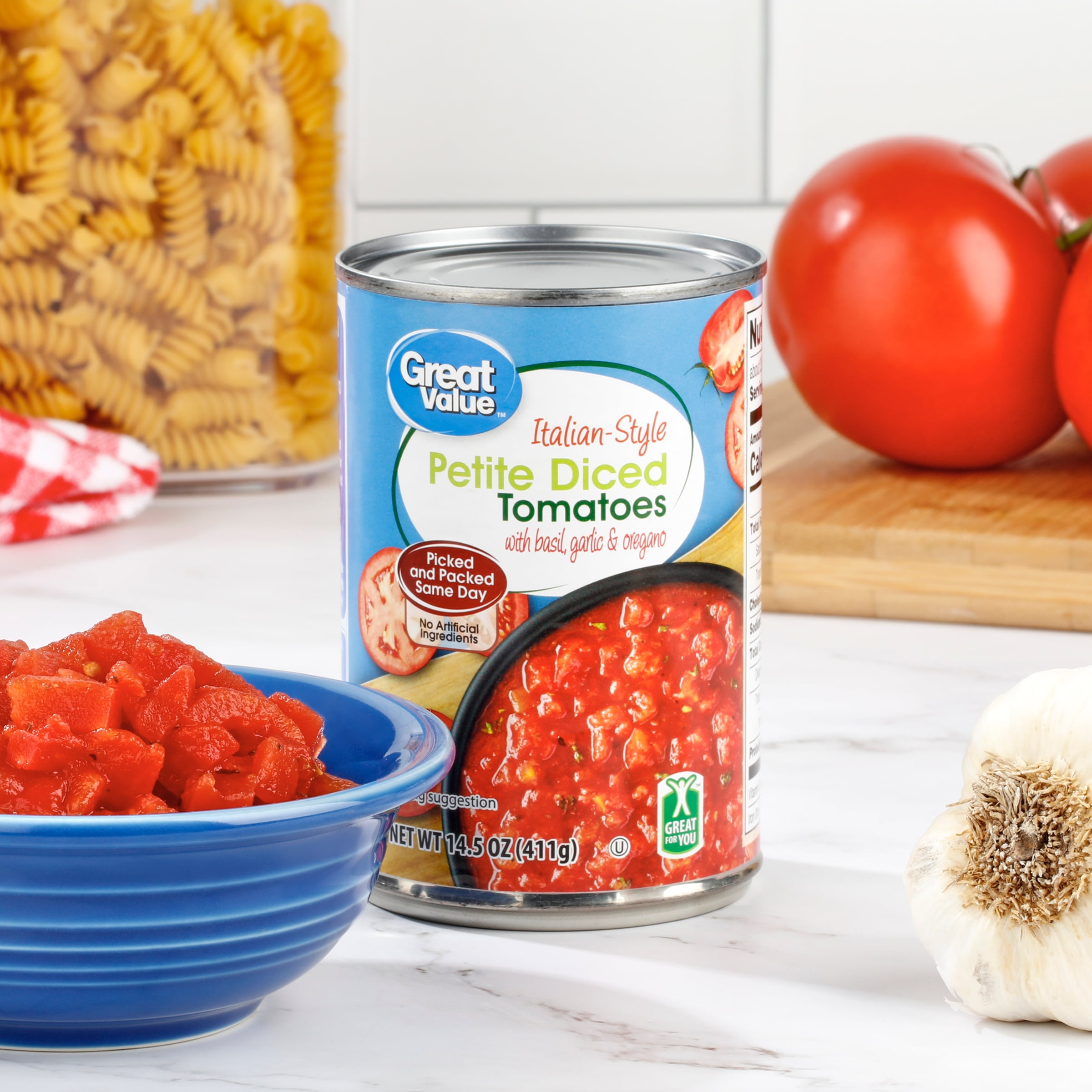 (12 pack) Great Value Italian-Style Petite Diced Tomatoes with Basil, Garlic and Oregano, 14.5 oz