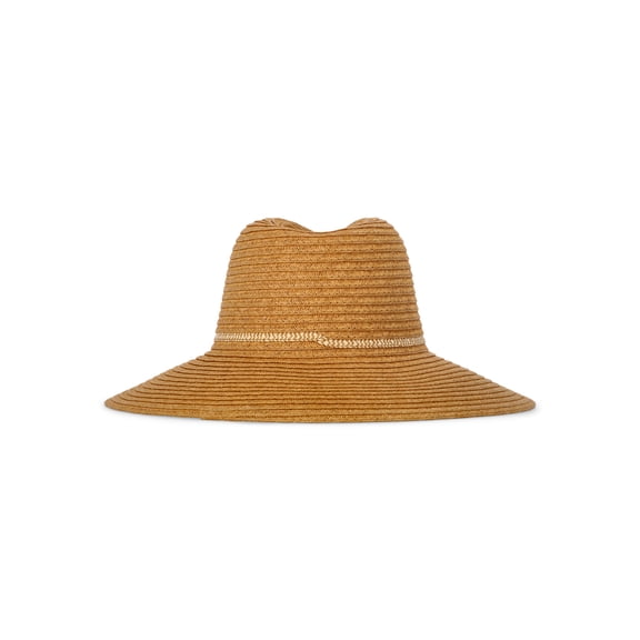 Time and Tru Women's Wide Brim Panama Hat, Dark Natural