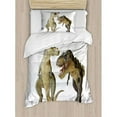 thumbnail image 3 of Dinosaur Duvet Cover Set King Size, Tyrannosaurus Rex Pair Facing Off Ferocious Creatures Prehistoric Predators, Decorative 3 Piece Bedding Set with 2 Pillow Shams, Ivory Brown Grey, by Ambesonne, 3 of 3