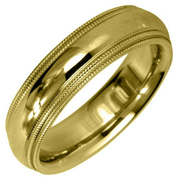 14K Yellow Gold Mens Wedding Band 5mm High Gloss Milgrain Comfort Fit