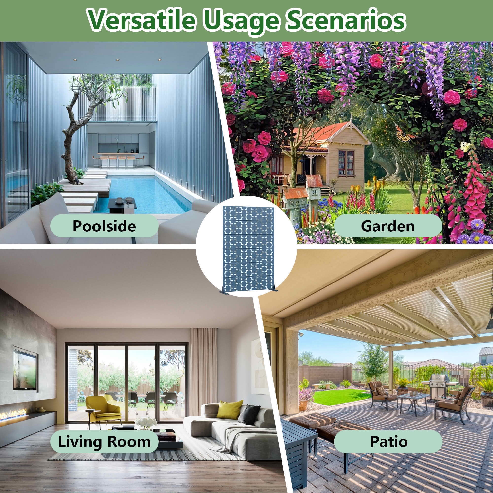 MAYEERTY 72x47 Blue Outdoor Natural Privacy Panel Screen, 6 Piece Set Natural Folding Divider for Backyard and Garden