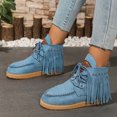 thumbnail image 3 of Women's Flat Heeled Short Boots Solid Color Tassel Round Toe Comfortable Casual Shoe Thick Sole Flat Lace Up Boot Women Flat Soled Ankle Shoes, 3 of 8