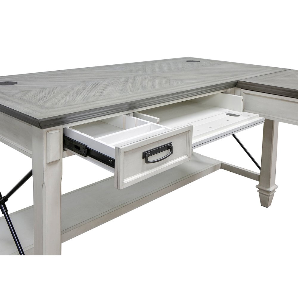 Martin Furniture Hartford Contemporary Wood L-Shaped Desk in Weathered White