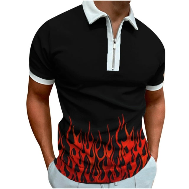 Playera de Manga Corta Athleisure con Media Cremallera y Solapa Impresa en 3D para Hombre Pompotops oipoqjl24973