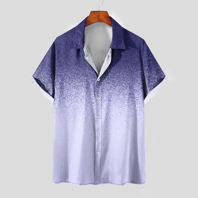 Mefallenssiah Mode Hommes Confortable Impression Manches Courtes Col Chemise Chemisier