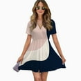 thumbnail image 2 of Abstract Art Pastel Navy Curves Women Dress V-Neck Short Sleeve Flowy Swing Party Midi Dress, 2 of 4