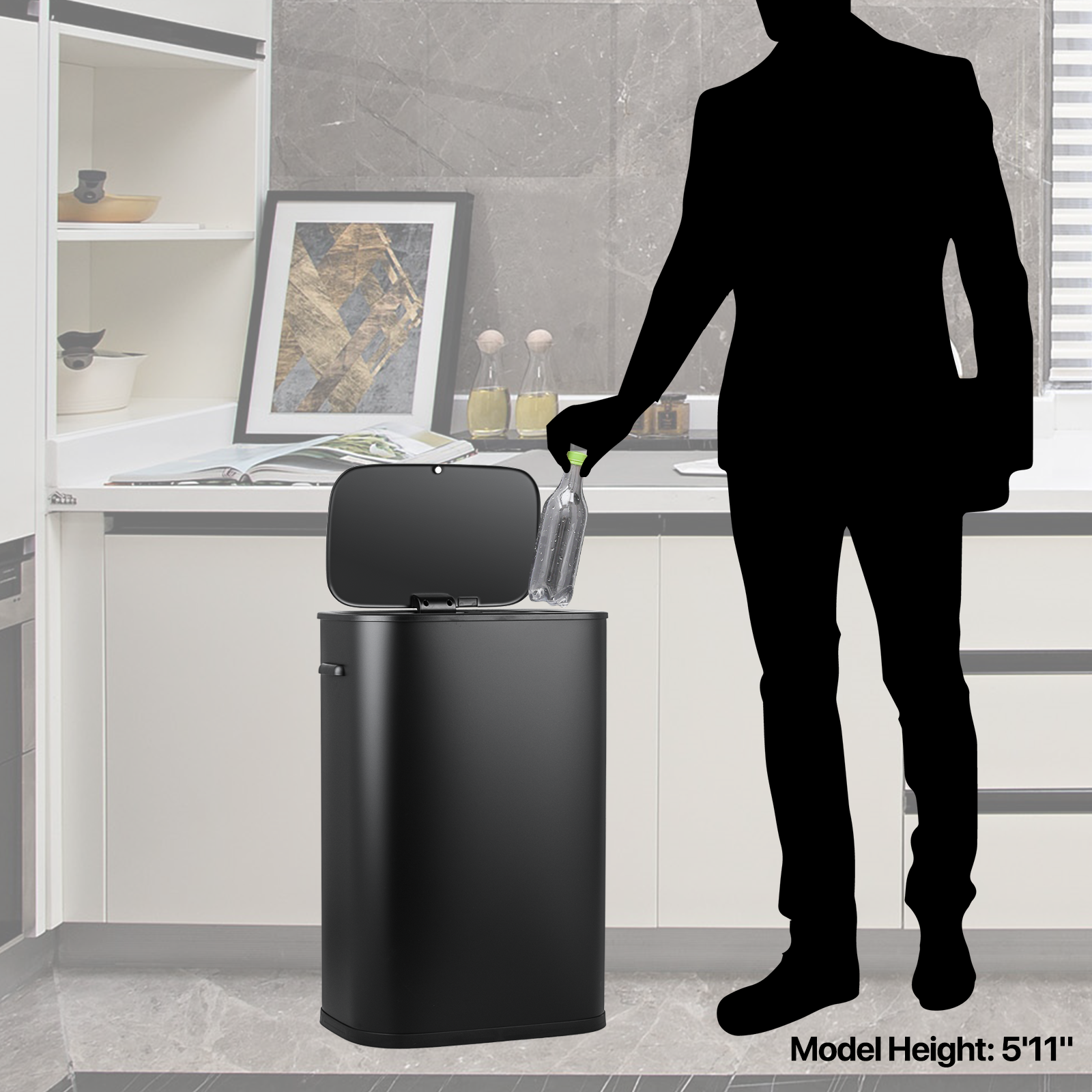 Automatic Trash Can with Lid,14.5 Gallon Smart Trash Can, 55L Motion Sensor  Trash Can (use 13 Gallon Garbage Bags) for Bedroom, Bathroom, Kitchen,  Office Grey