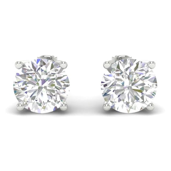 Forever Jewels Certified 4Ct Round Moissanite Womens Stud Earrings 14K White Gold Plated