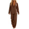 thumbnail image 2 of Cagogo Women's 2 Piece Long Sleeve V Neck Top Wide Leg Pants Set Solid Boho Vacation Outfits Loose Casual Lounge Tracksuits Travel Airport Clothes, Brown S, 2 of 7
